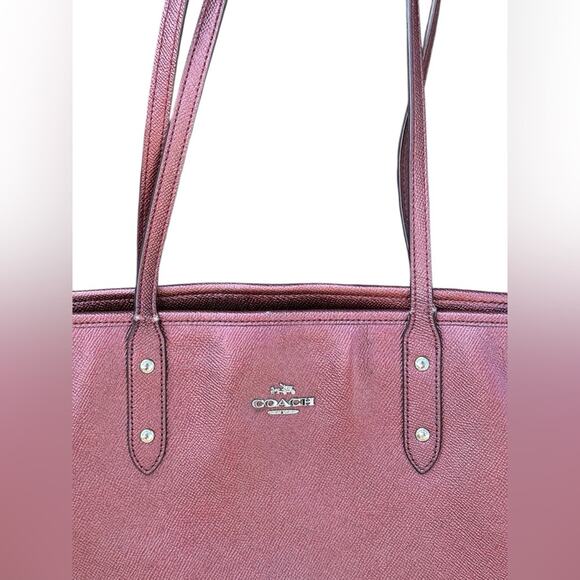 Coach Metallic Burgundy City Tote Women's Bag - Picture 4 of 12